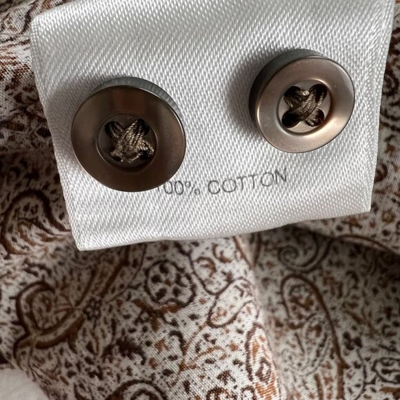 Cremieux Classics Mens Paisley Long Sleeve Button-Up Large Shirt Brown Flip Cuff - Picture 5 of 10